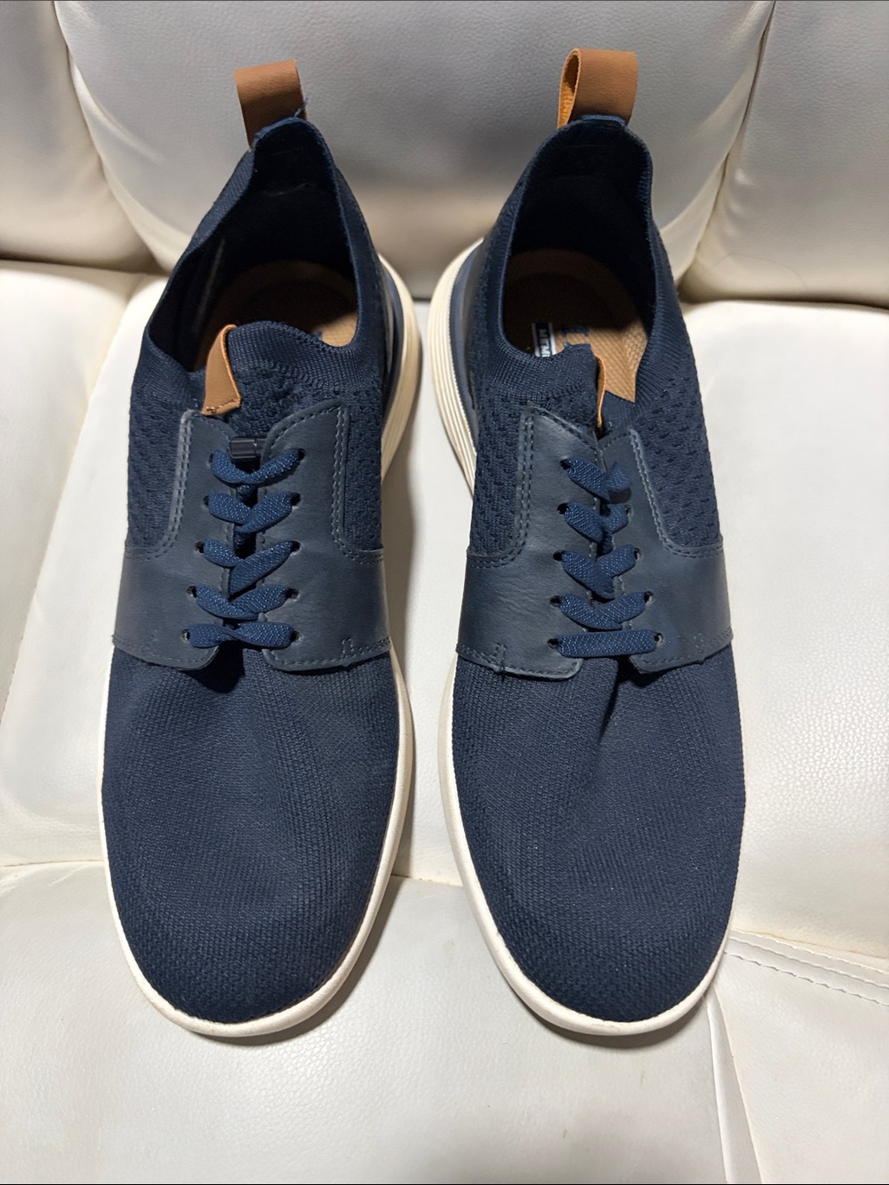 Izod Men's Navy Knit Slip-On Sneakers with Tan Pull Tab